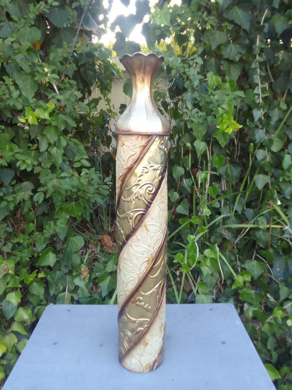3-feet extra-super-tall metal gorgeous silver floor vase interior/exterior deco